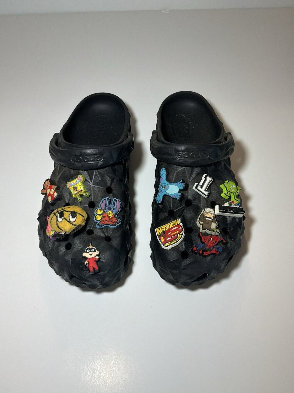 Crocs Classic Clogs Black Geometric w/Character Jibbitz Charms Size 10M/12W